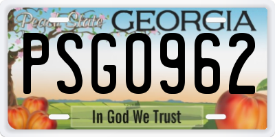 GA license plate PSG0962