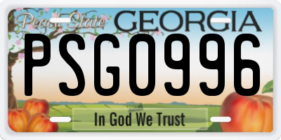 GA license plate PSG0996