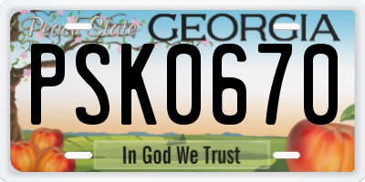 GA license plate PSK0670