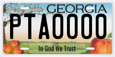 GA license plate PTA0000