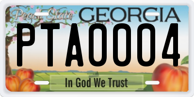 GA license plate PTA0004