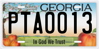 GA license plate PTA0013