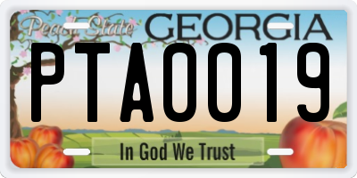 GA license plate PTA0019