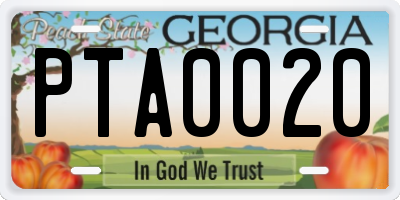 GA license plate PTA0020
