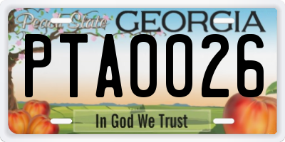 GA license plate PTA0026