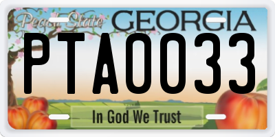 GA license plate PTA0033
