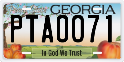 GA license plate PTA0071