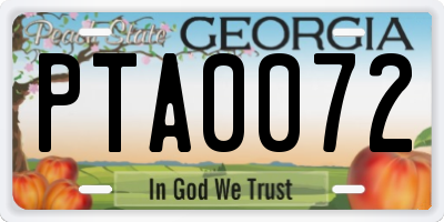 GA license plate PTA0072