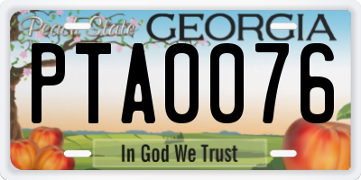 GA license plate PTA0076