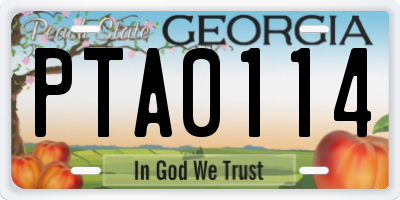 GA license plate PTA0114