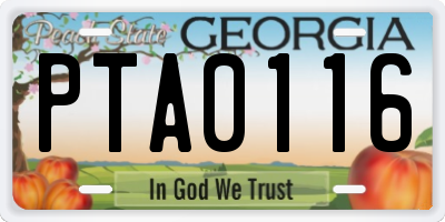 GA license plate PTA0116