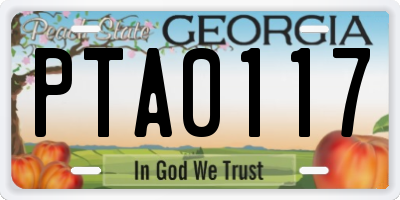 GA license plate PTA0117