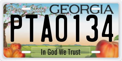 GA license plate PTA0134