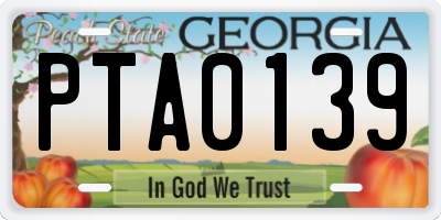 GA license plate PTA0139