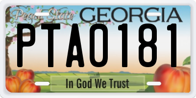 GA license plate PTA0181
