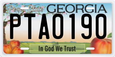 GA license plate PTA0190