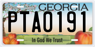 GA license plate PTA0191