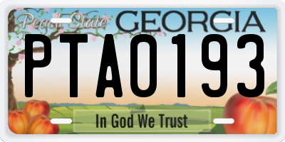 GA license plate PTA0193