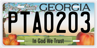 GA license plate PTA0203
