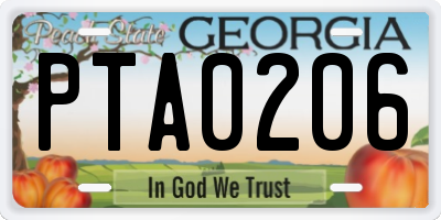 GA license plate PTA0206