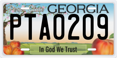 GA license plate PTA0209