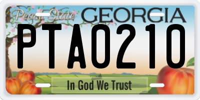GA license plate PTA0210