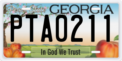GA license plate PTA0211