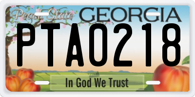 GA license plate PTA0218