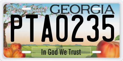 GA license plate PTA0235
