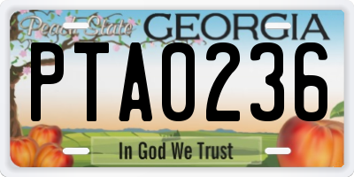 GA license plate PTA0236