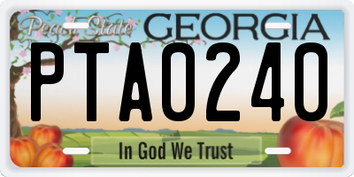 GA license plate PTA0240