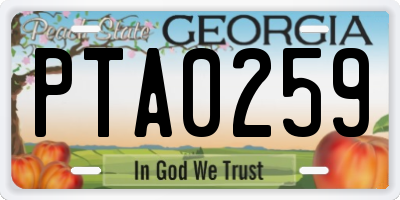 GA license plate PTA0259