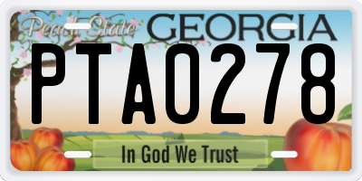 GA license plate PTA0278