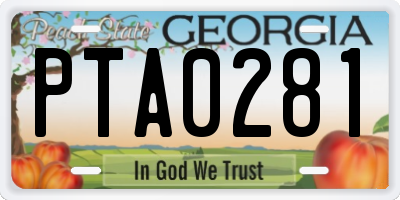 GA license plate PTA0281