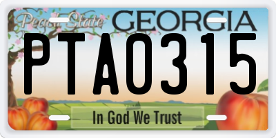 GA license plate PTA0315