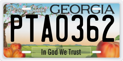 GA license plate PTA0362