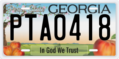 GA license plate PTA0418