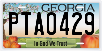 GA license plate PTA0429