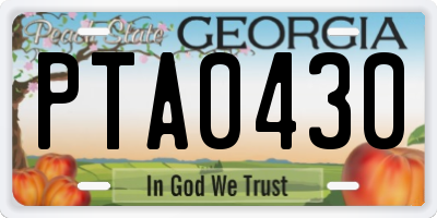 GA license plate PTA0430