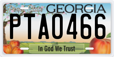 GA license plate PTA0466