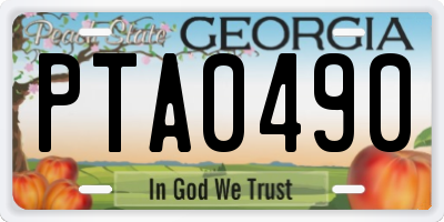 GA license plate PTA0490