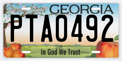GA license plate PTA0492