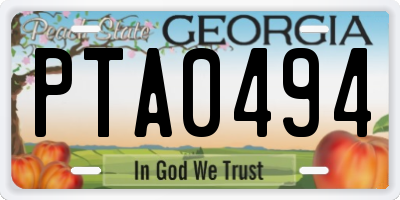 GA license plate PTA0494