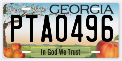 GA license plate PTA0496