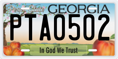 GA license plate PTA0502