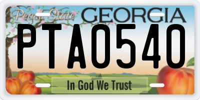 GA license plate PTA0540