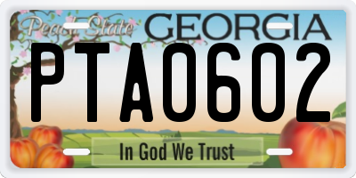 GA license plate PTA0602