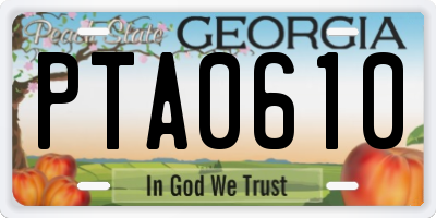 GA license plate PTA0610