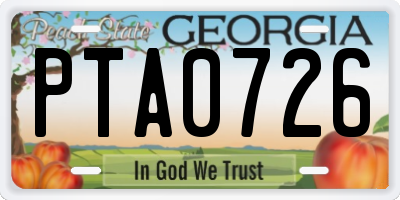 GA license plate PTA0726