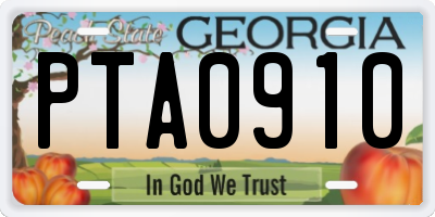 GA license plate PTA0910
